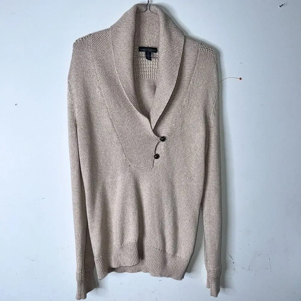 Ralph Lauren Womens Size  Medium Pullover Sweater Neutral Tan Knit Collared
